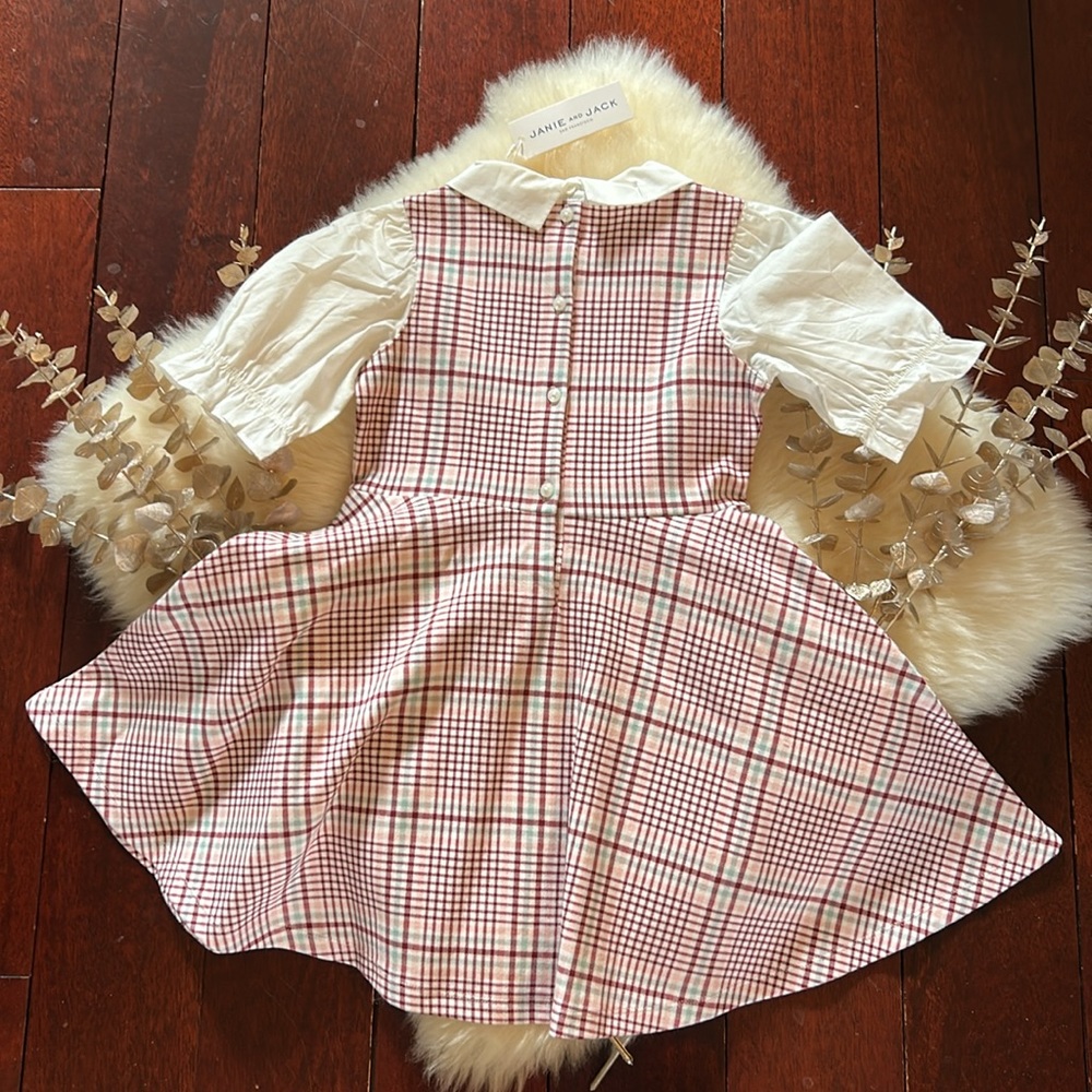 NWT Janie and Jack maroon white plaid girls school special occasion dress! - Picture 3 of 3